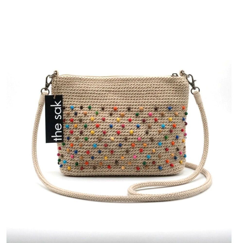 The Sak Lumi Ecru Multi Beads Convertible Boho Coastal Crochet Crossbody Bag